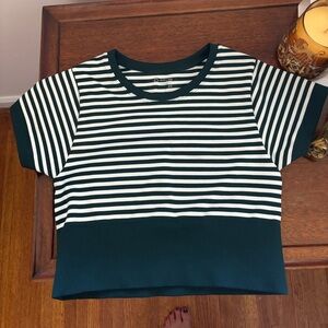 Aerie Offline Striped Green and White Athletic Crop Top